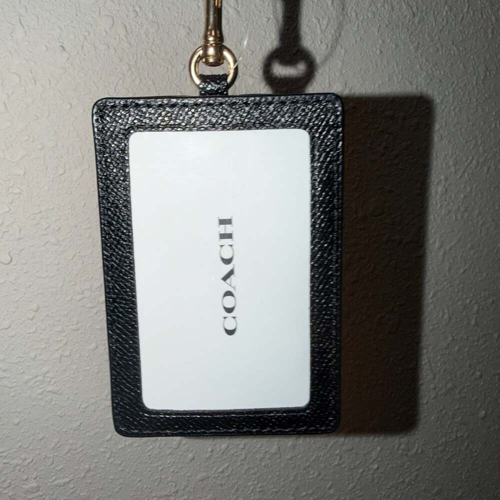 Coach Crossgrain Leather ID Lanyard Badge Holder Black